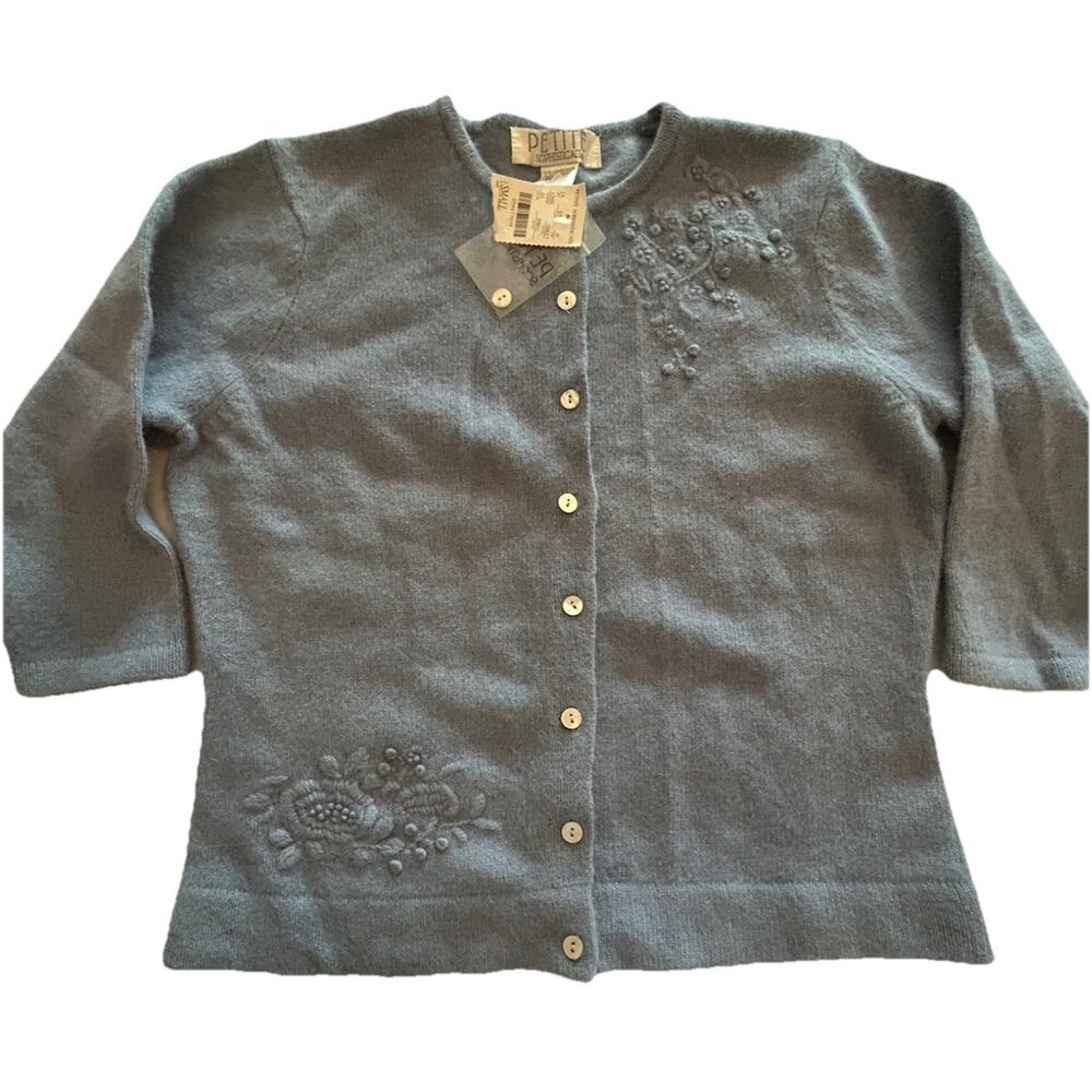 VTG Petite Sophisticates Sz Small‎ Embroidered Cardigan Sweater Lambswool Angora